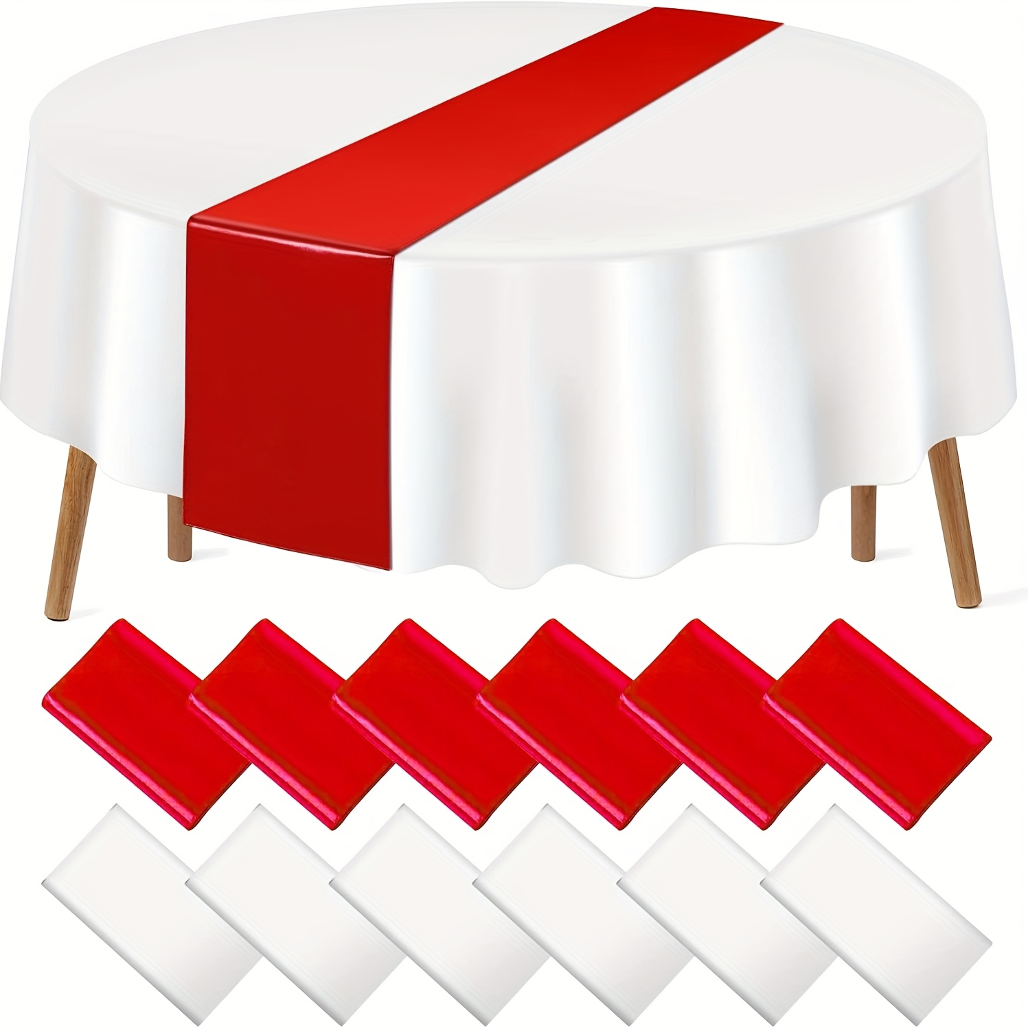 TEMU 10 Pack 12x108 Inch Table Runner And 84 Inch Round Plastic Tablecloths Set Red And White Disposable Round Table Cover For New Year Graduation