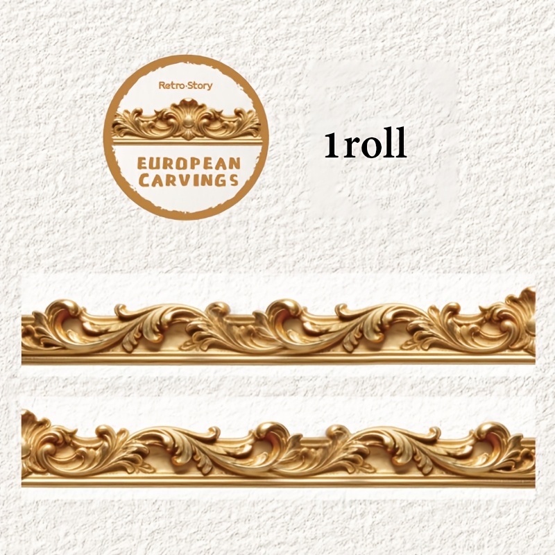 TEMU 1 rollo de cinta PET transparente de estilo vintage europeo, adecuada para scrapbooking, diarios y manualidades DIY - tallado de con diseño
