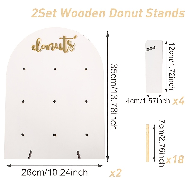 E-shop 2 Sets, Bogenförmiger Holz-Donut-Displayständer, 26*35 cm, Donut-Themenparty-Tischdekoration, Happy Birthday Party Dessert-Halter,
