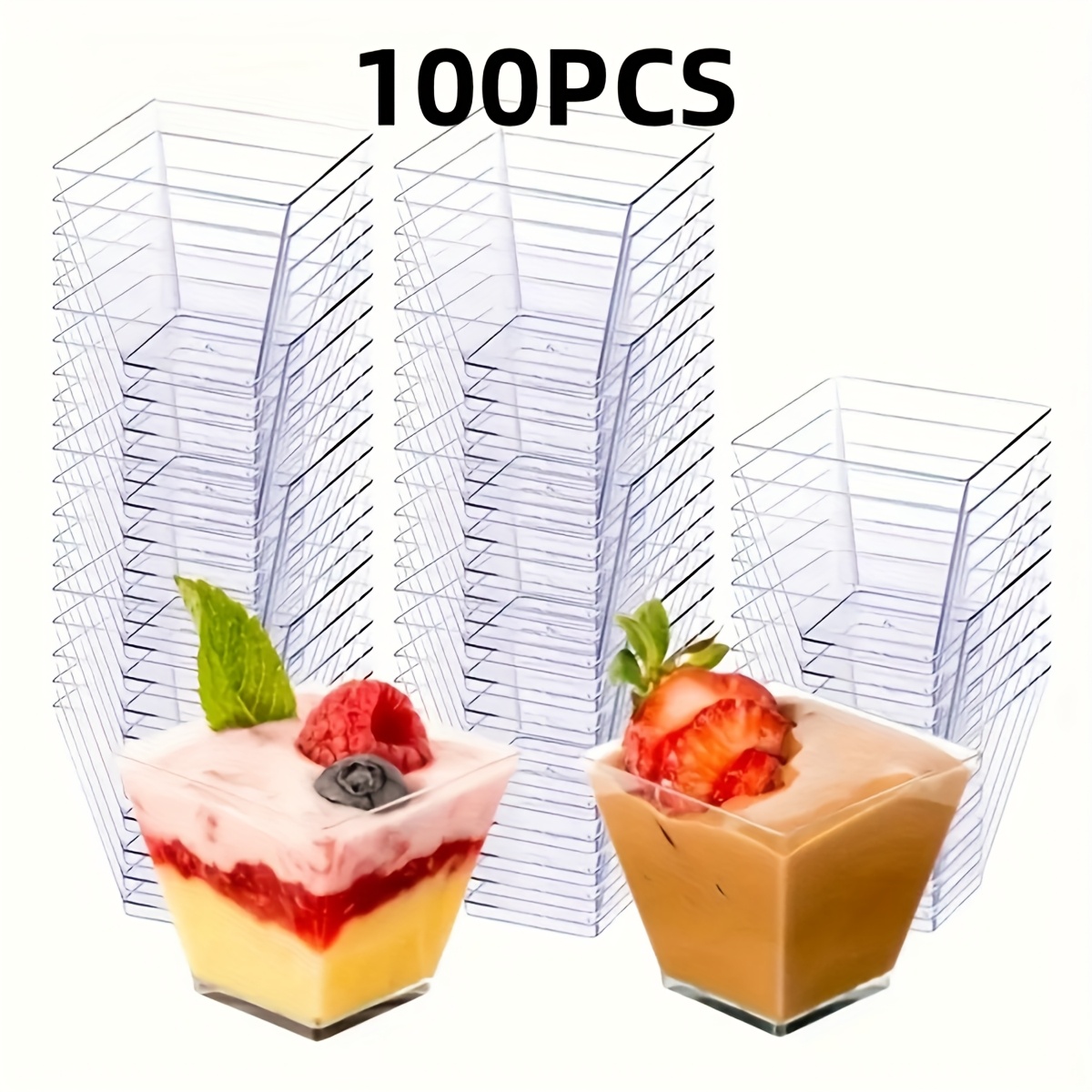 50/100pcs Reusable Tapered Cups With Dessert Spoons, Suitable For Appetizers And Desserts, Ideal For