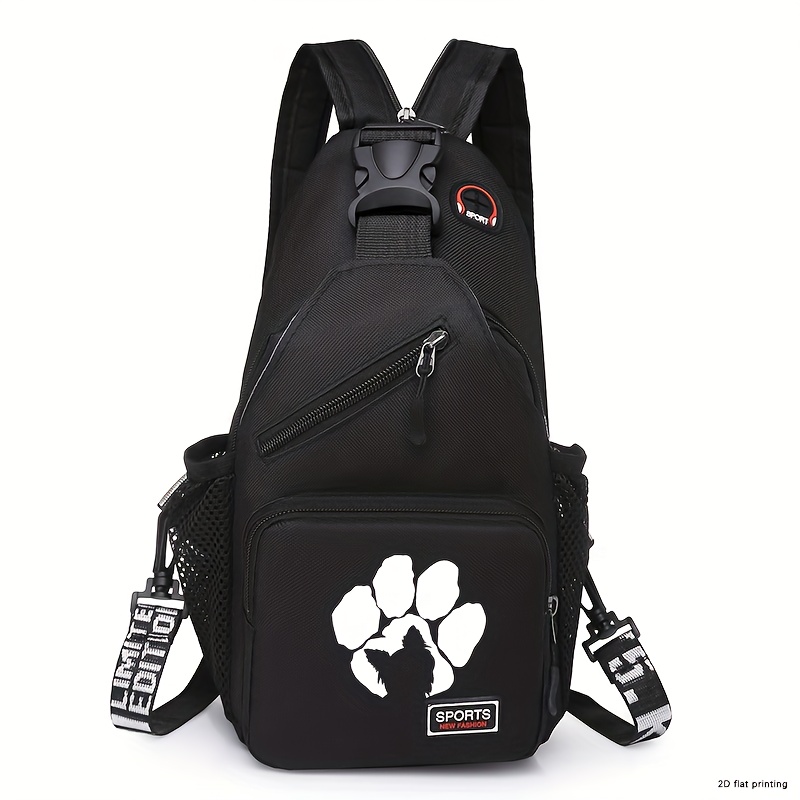 Image of Dog Paw Design Chest Bag - Large Capacity Pet Enthusiast Backpack With Zipper Compartment And Paw Print - Daily Commuting And Fitness Bag - Ideal Gift For Pet Enthusiasts, Strap