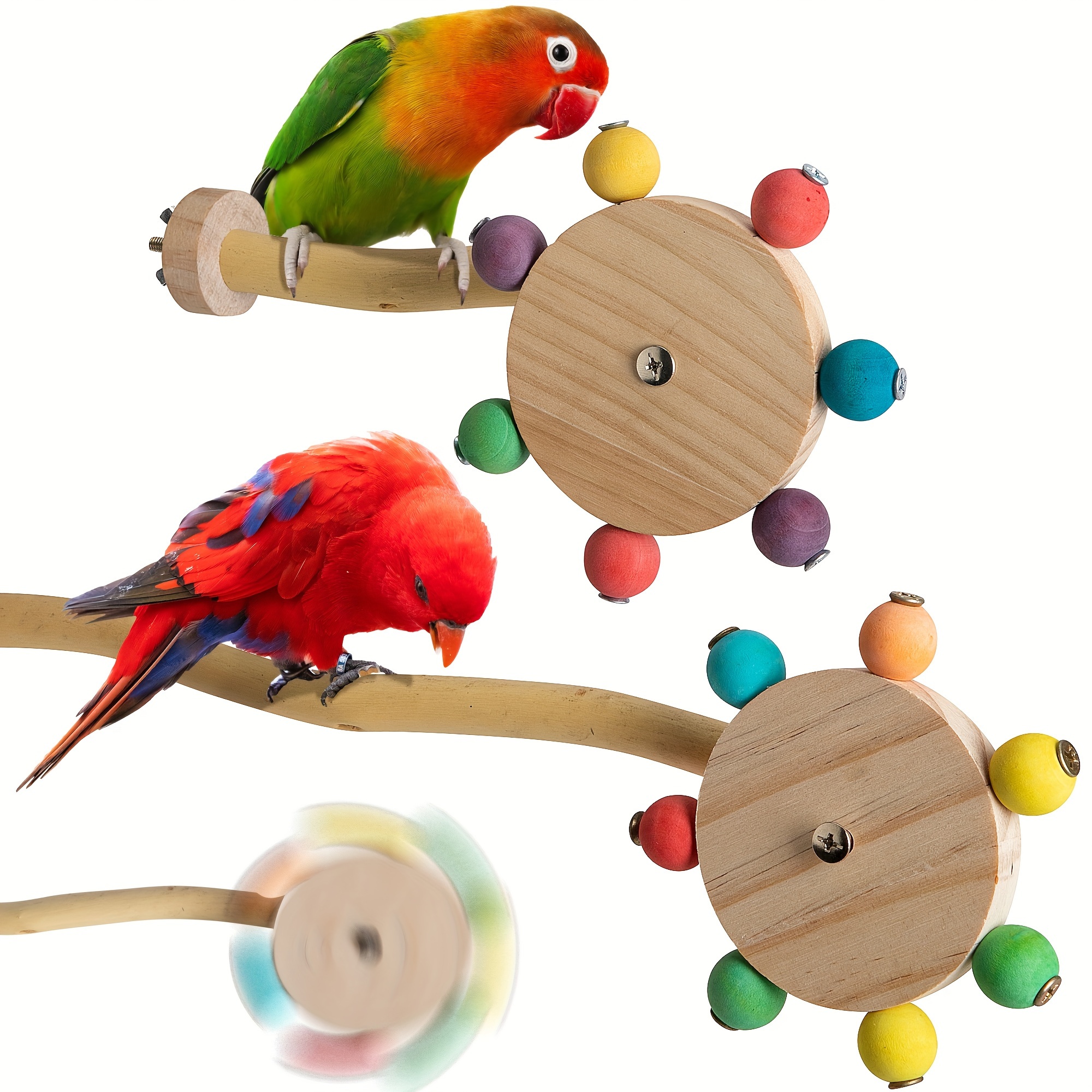 

Zeruprin Parrot : Wooden Swing & Rotating Windmill Perch - Bird Cage Accessory With Random Bead Colors