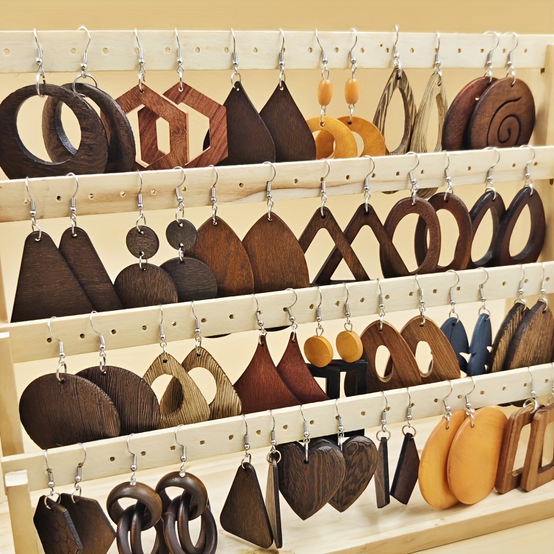 Women's Vintage Bohemian Hoop Drop Earrings Natural Wood Ear Studs,  Earthy Brown/Black/Beige/, Everyday Formal Events, Valentine's Gift