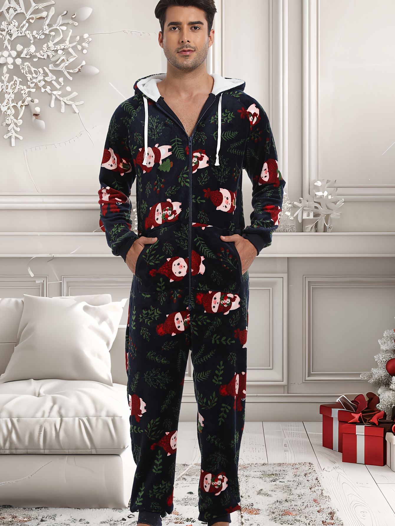 Onesie Santa Claus Men's Pajamas Christmas Onesie Man Size