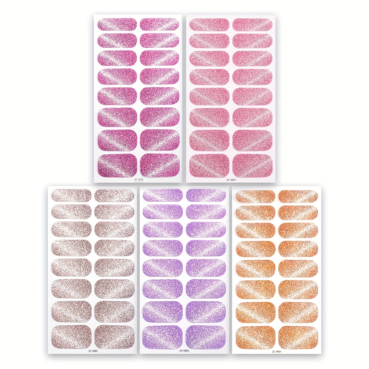 Set Of 5 Full Nail Wraps Featuring Vibrant And Glittery Cat Eye Designs, Perfect For A Multi-colored Gradient Effect. Nail Stickers Are An To Enhance , Ideal For Women And For Home Parties Or Shopping
