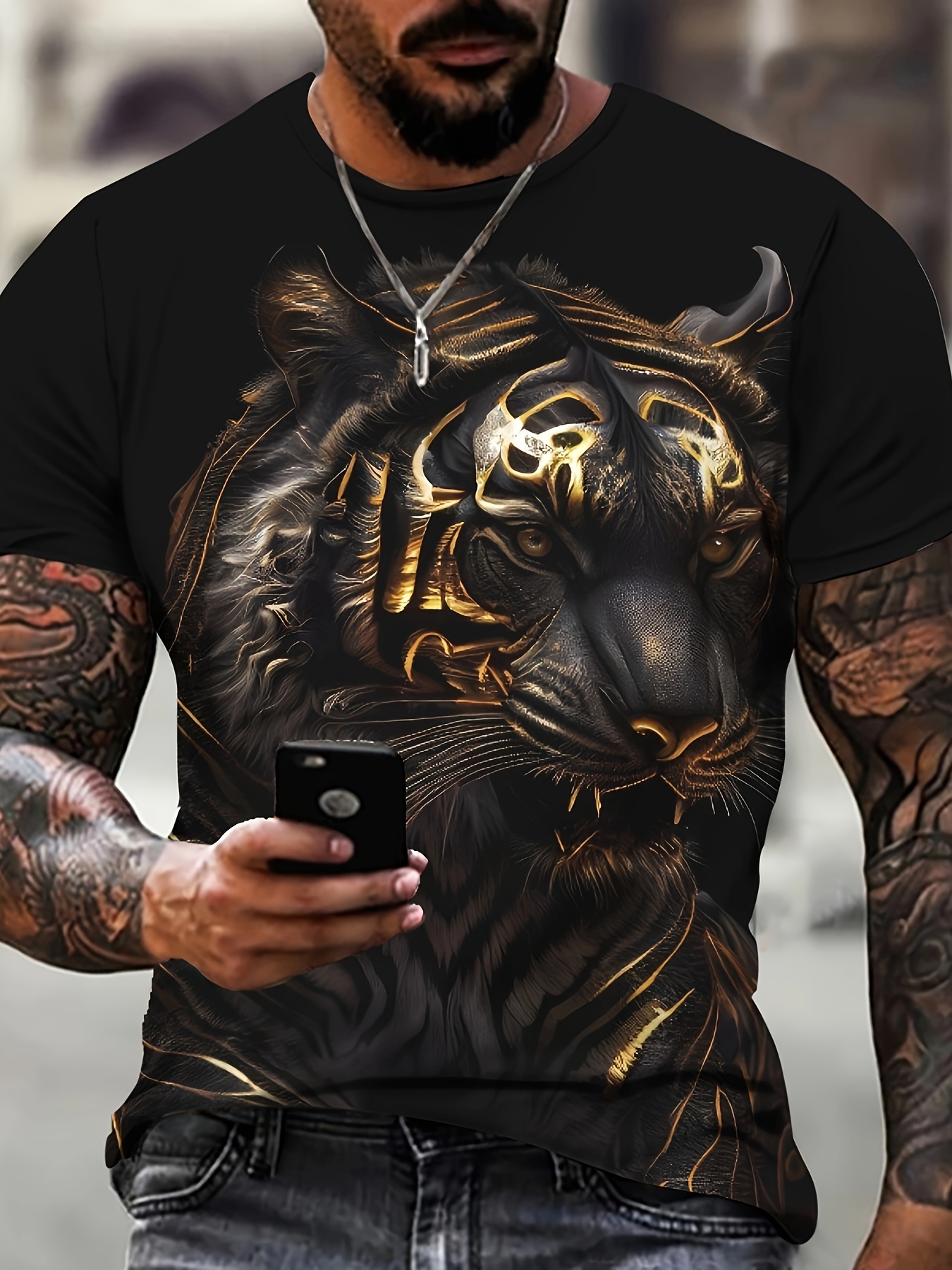 Camisetas Con Estampado De Tigre Para Hombre, Ropa Informal De