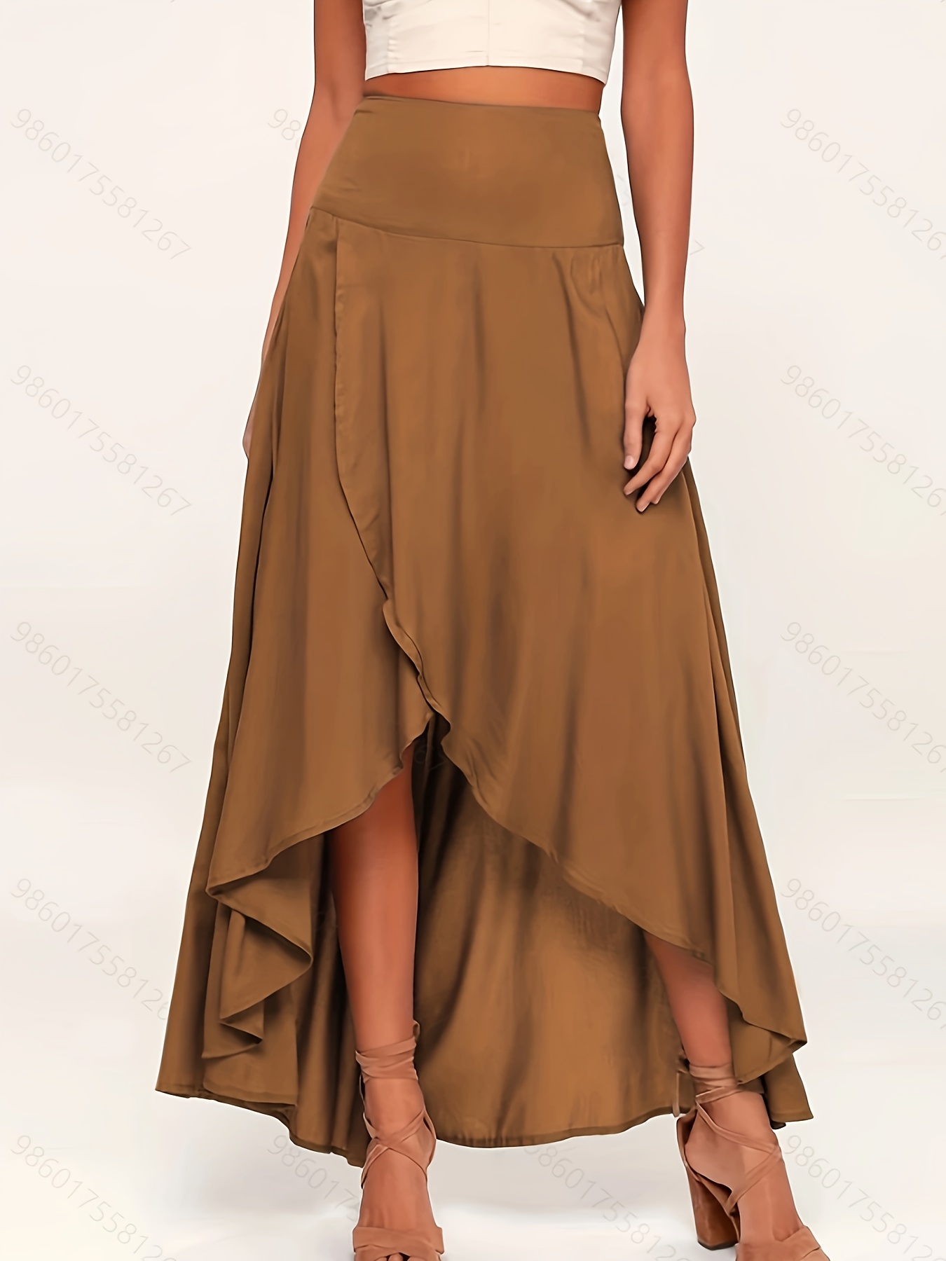 Women's swing long skirt with Asymmetrical hem line 2159#
