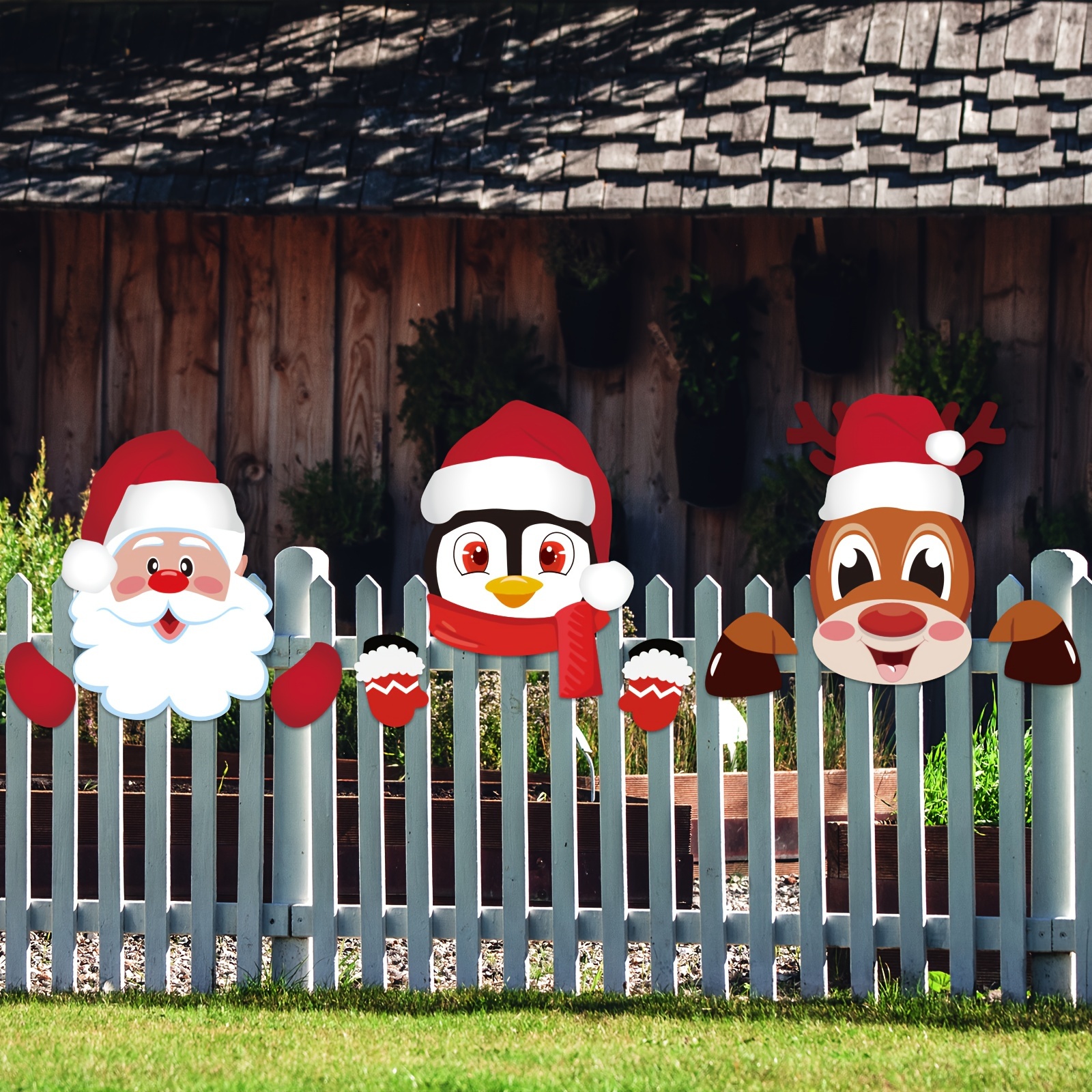 

Wuuhawuha 3pc Christmas Fence Peeker Yard Art Decorations - Santa Claus, Reindeer, Penguin Set For Garden, Lawn, Patio - Festive Party Decor - Corner Sign Home Accents Without Electricity