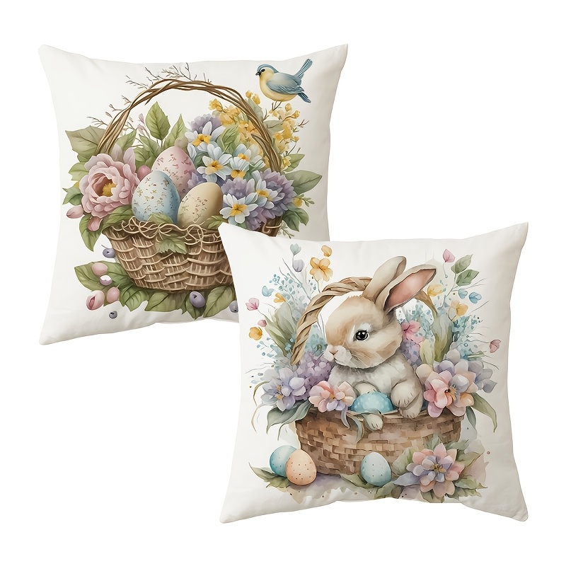 

2pcs - Easter & Egg 17.7"x17.7" - Zippered Cushion For & Bedroom Decor, Washable