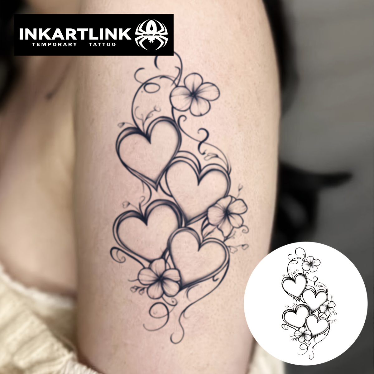 Image of Inkartlink Semi-permanent Tattoo, Hand-drawn Heart, Vine Flowers, Temporary Tattoo, Fake Tattoo, Waterproof And Long-lasting Hd Easy To Apply, Real Tattoo , Herbal Tattoo, Arm Tattoo