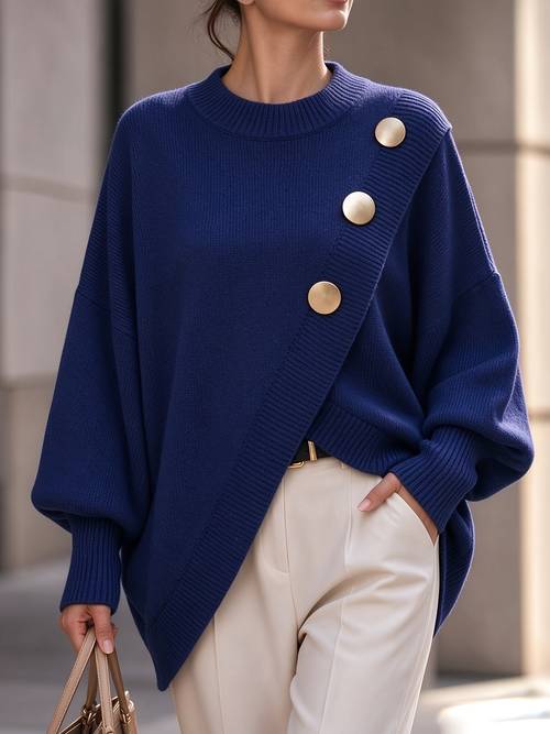 autumn winter high neck slant sweater for women loose drop shoulder lantern sleeve design asymmetrical hem simple commuter style outerwear with a sense of ambiance