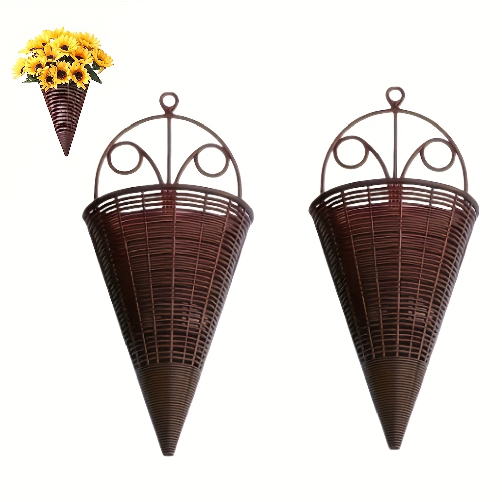 2/4/6pcs Creative Simulation Fan Hanging Vase Flower Basket Triangle Wall Art Rattan Woven Wall Hanging Flower Device Indoor Decoration Hanging Basket Flower Pot Holder