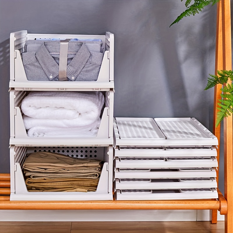 TEMU 4pcs Set Of Stackable Wardrobe Storage Baskets, Multifunctional Foldable Wardrobe Storage Racks, Suitable For Bathroom, Kitchen, Laundry Room,