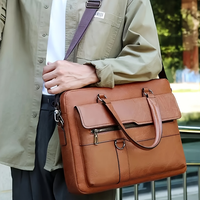 

[] Men' Business Briefcase - Brown Laptop & Tablet Messenger Bag With Adjustable Strap, Multiple Compartments, And Zippered Holder For Work Or Travel, Laptop Bag