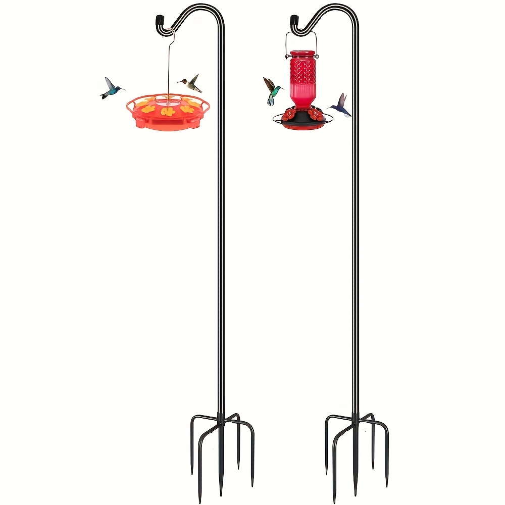 Image of Set Of 2 Adjustable Outdoor Shepherd Hooks, 92 Inches Tall With A Sturdy 5-prong Base, Perfect For Hanging Bird Feeders, Plant Baskets, Christmas Lanterns, And Halloween Decorations