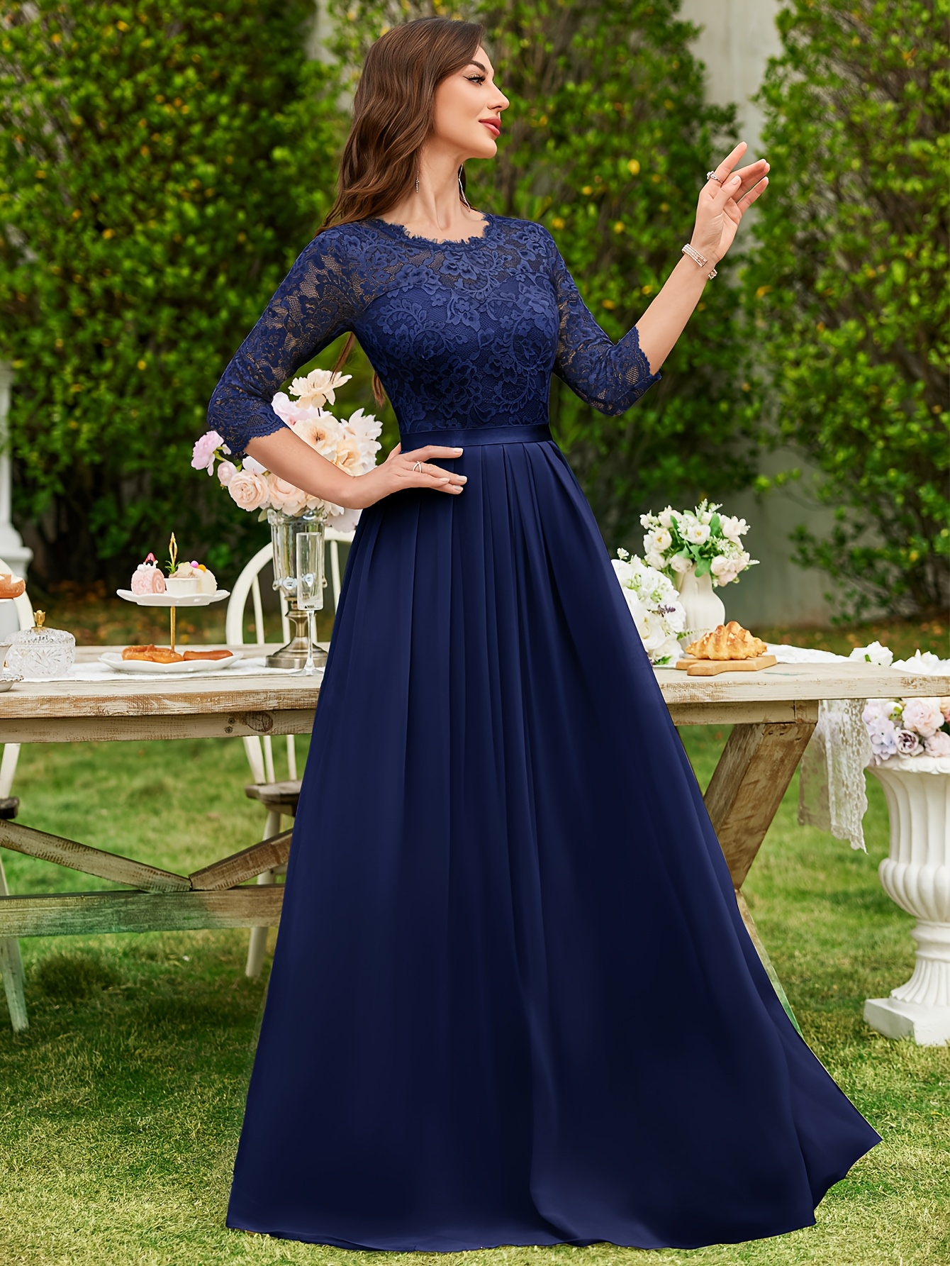 3 quarter sleeve bridesmaid dresses Lace Appliques 3/4 Sleeves Short Bridesmaid Dresses Daily Casual Dress main image 1