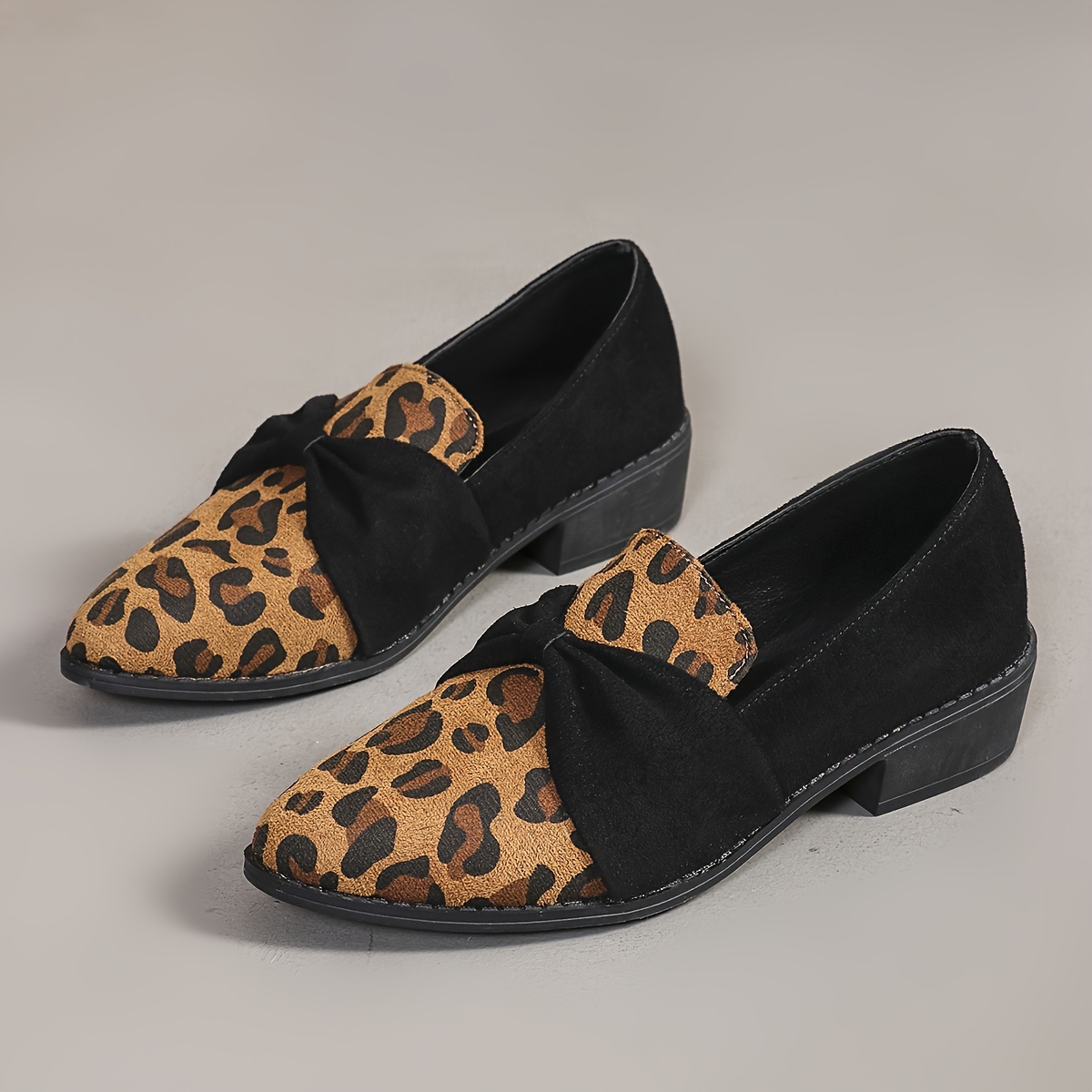 

Women's Leopard Print Chunky Heel Loafers, Fashion Preppy Style Dress Shoes, Women's Comfortable Shoes