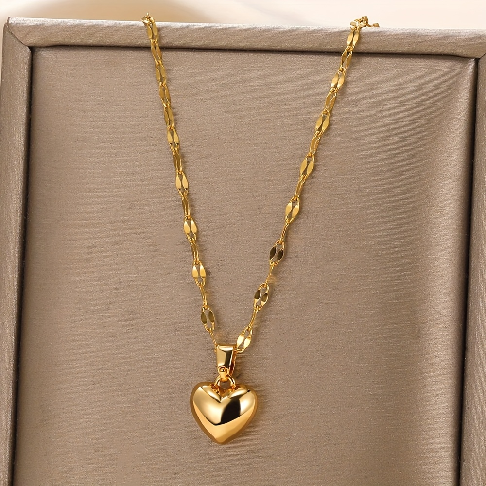 1pc Collar con Colgante de Corazón Elegante y Minimalista para Mujeres - Cadena Delicada Chapada en Oro KC, Regalo de Joyería Diaria para Cumpleaños, Fiestas & Ocasiones Especiales, Estilo Sofisticado, Artesanía Refinada