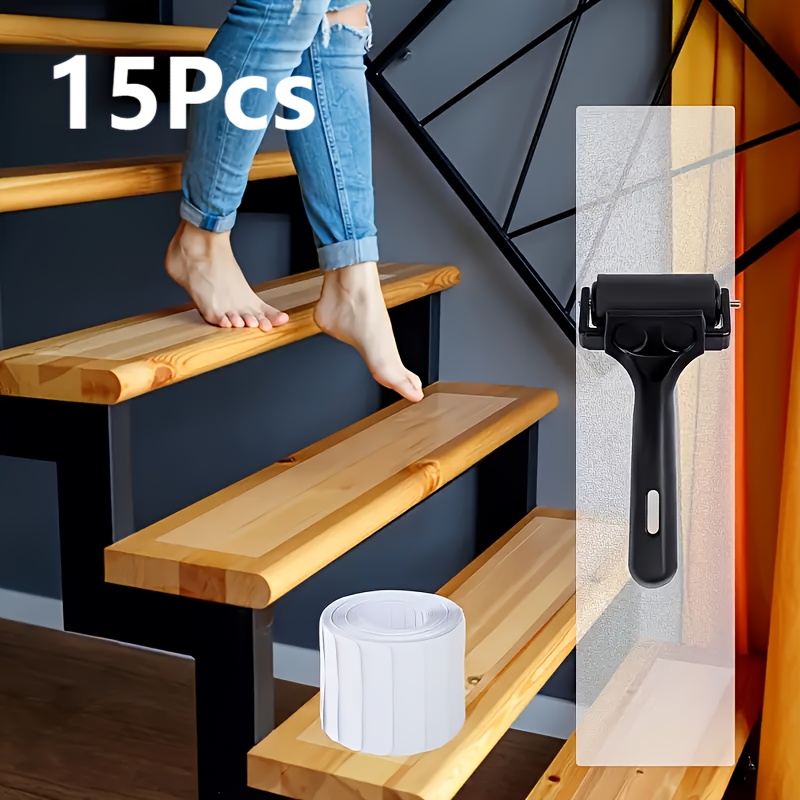15pcs transparent stair treads anti slip step tape 4 x 32 24 non slip shower mat with rollers high friction waterproof   for     stairs steps basements rvs boats  