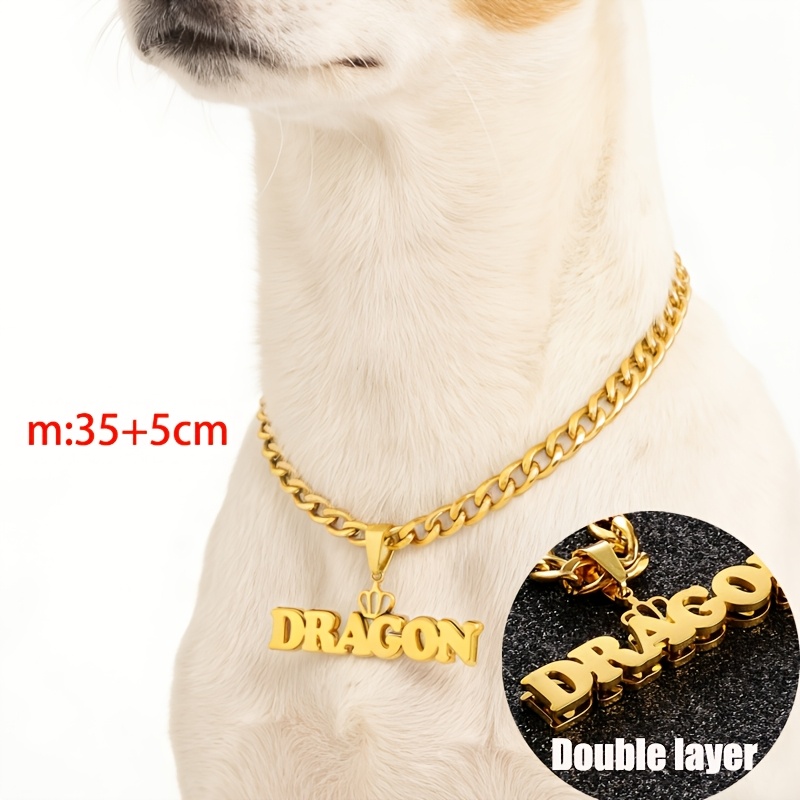 TEMU 【名入れ】可愛いペットネックレス 大胆なフォント チャンキーチェーン 犬 猫 ペット ステンレススチール製 パーソナライズ タグ ペンダント チョーカー ギフト