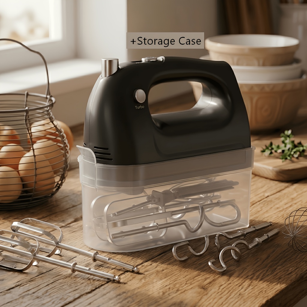 TEMU Electric Hand Mixer Storage Case-5 Speed , 5 Stainless Steel Accessories, For Cake Bread Baking, Kitchen Gift (5 Colors)