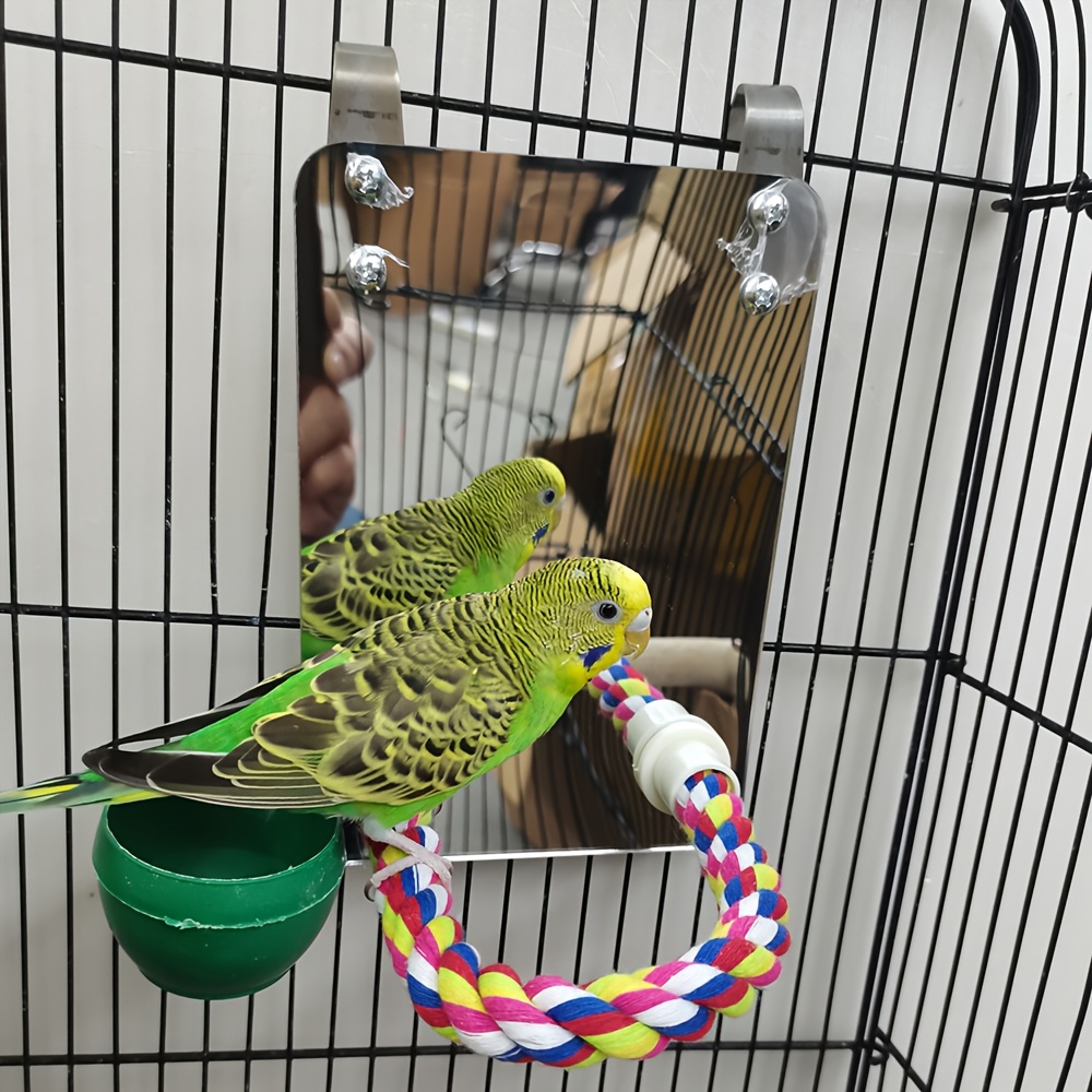 Image of Thanksgiving Parrot Perch Stand With Mirror Toy Acrylic Colorful Rope Perch Stand Bird Toy Size L Color Random