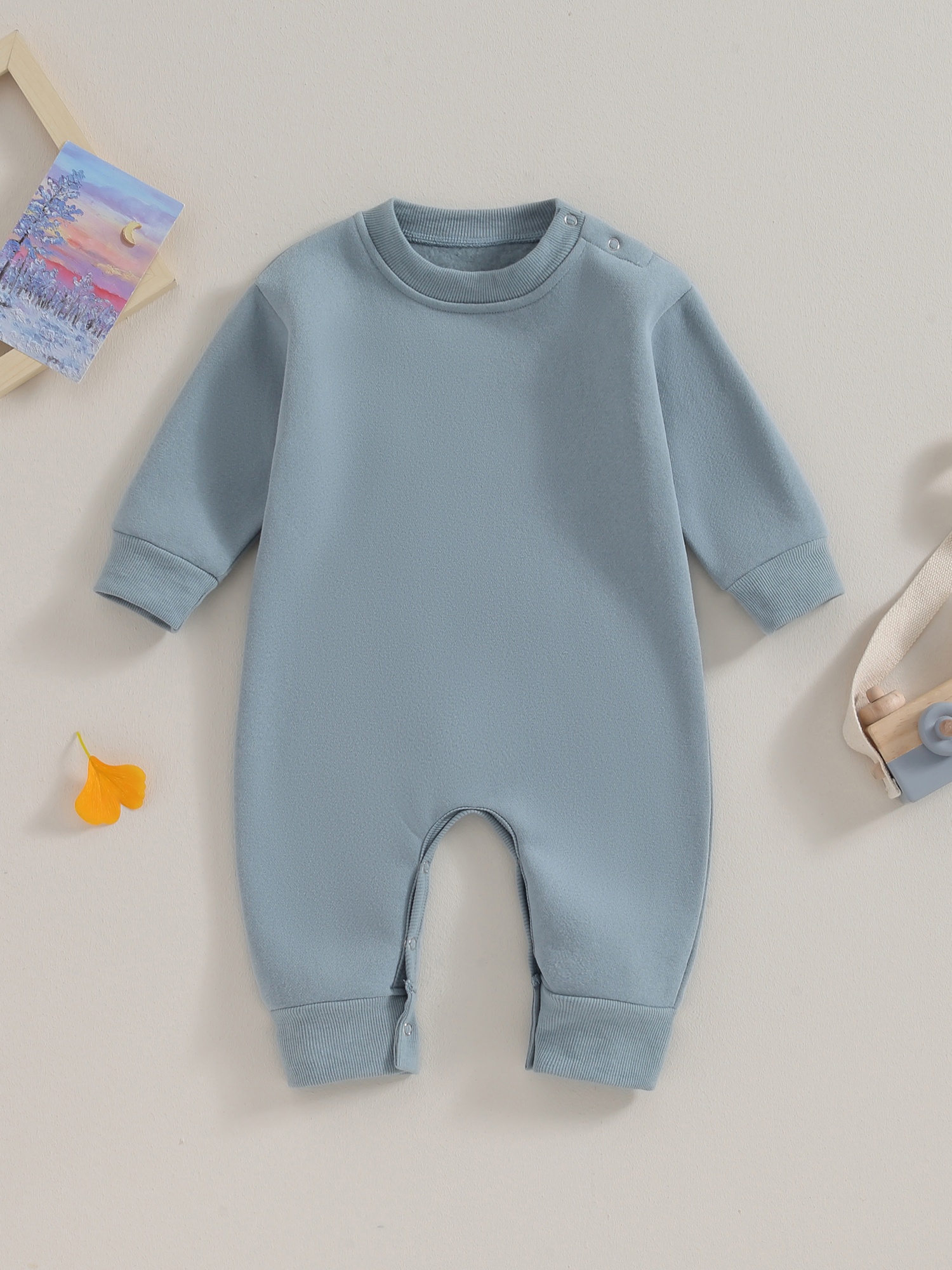 Toddler Baby Sweatshirt Romper Solid Color Fleece Long Sleeve