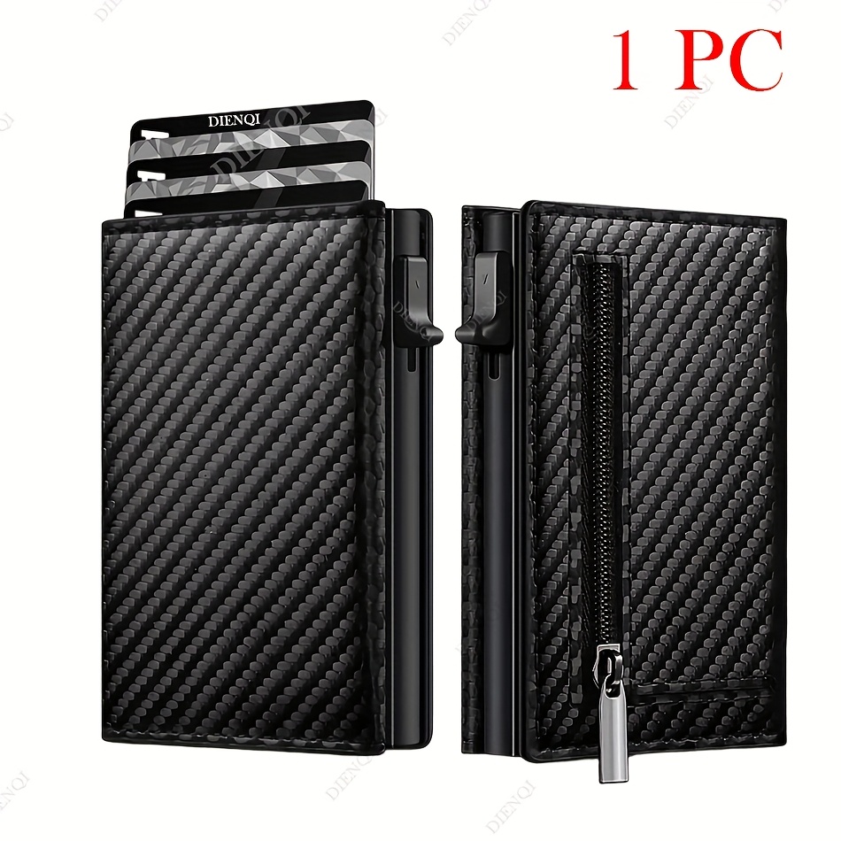 Image of Dienqi Men' Rfid Blocking Wallet - Fiber Credit Card Holder With Metal Accent Window, Rfidproof Bank Card Purse Suitable For Travel, & Daily Use
