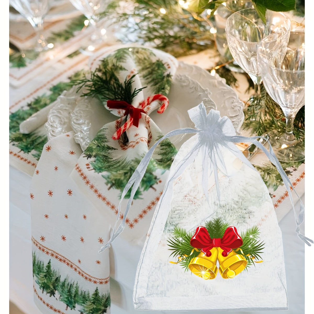 christmas organza gift bags cute print perfect jewelry candy Temu