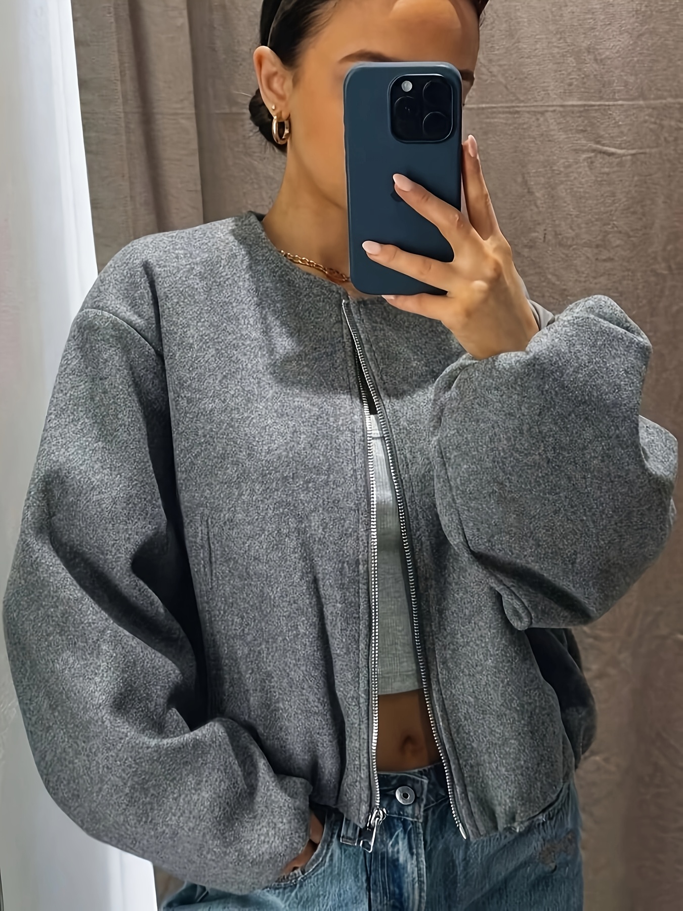 high quality spring autumn new arrival european   soft   collar zipper cropped solid color jacket top for women