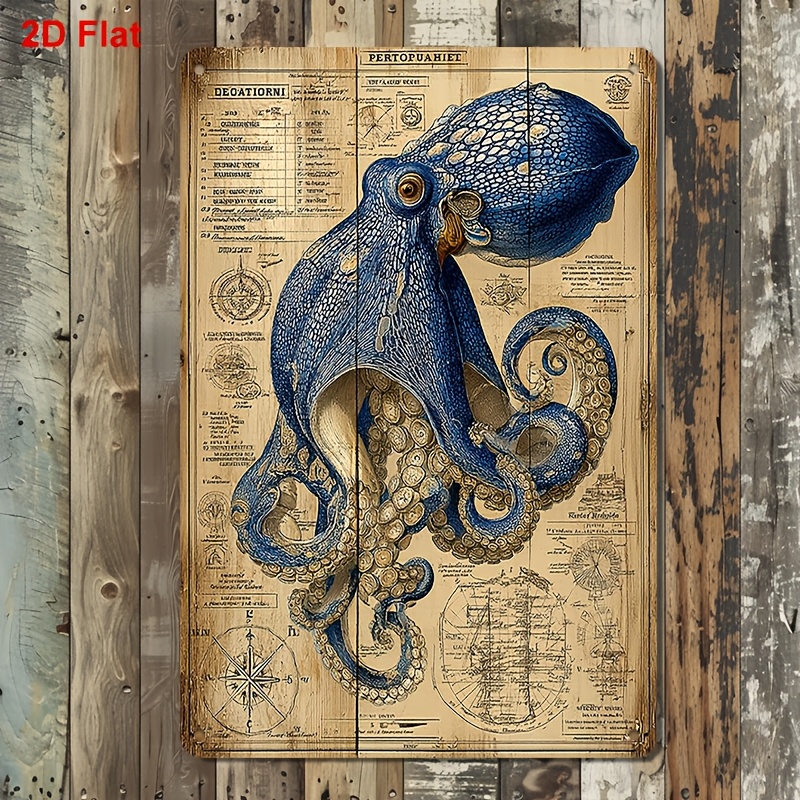 TEMU Plat 2D, 1 pièce, Plaque décorative plate 2D en métal imprimé, Motif carte de bleu vintage, Idéal pour la décoration murale de , Salon, Chambre,