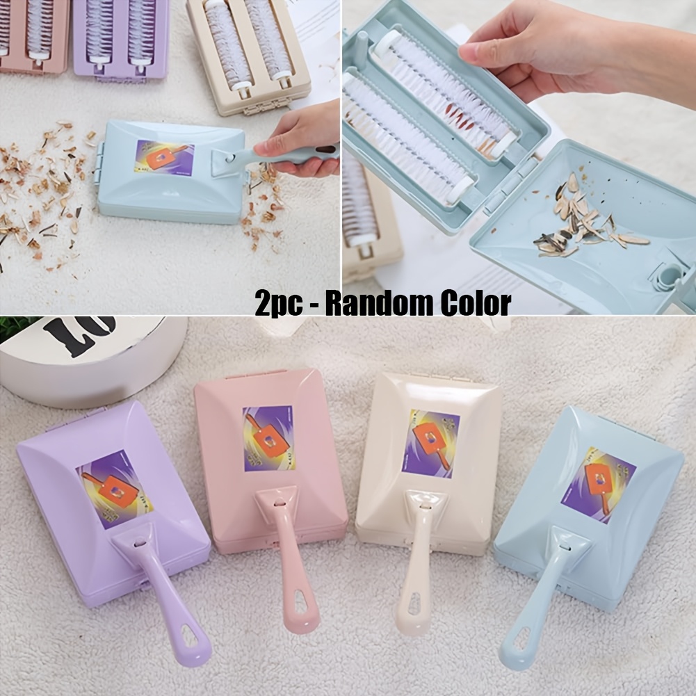 TEMU Lot de 2 - Nettoyeur électrostatique à double rouleau pour poils d'animaux - Brosse à tampon pour tapis à main avec manche, dépoussiéreur manuel