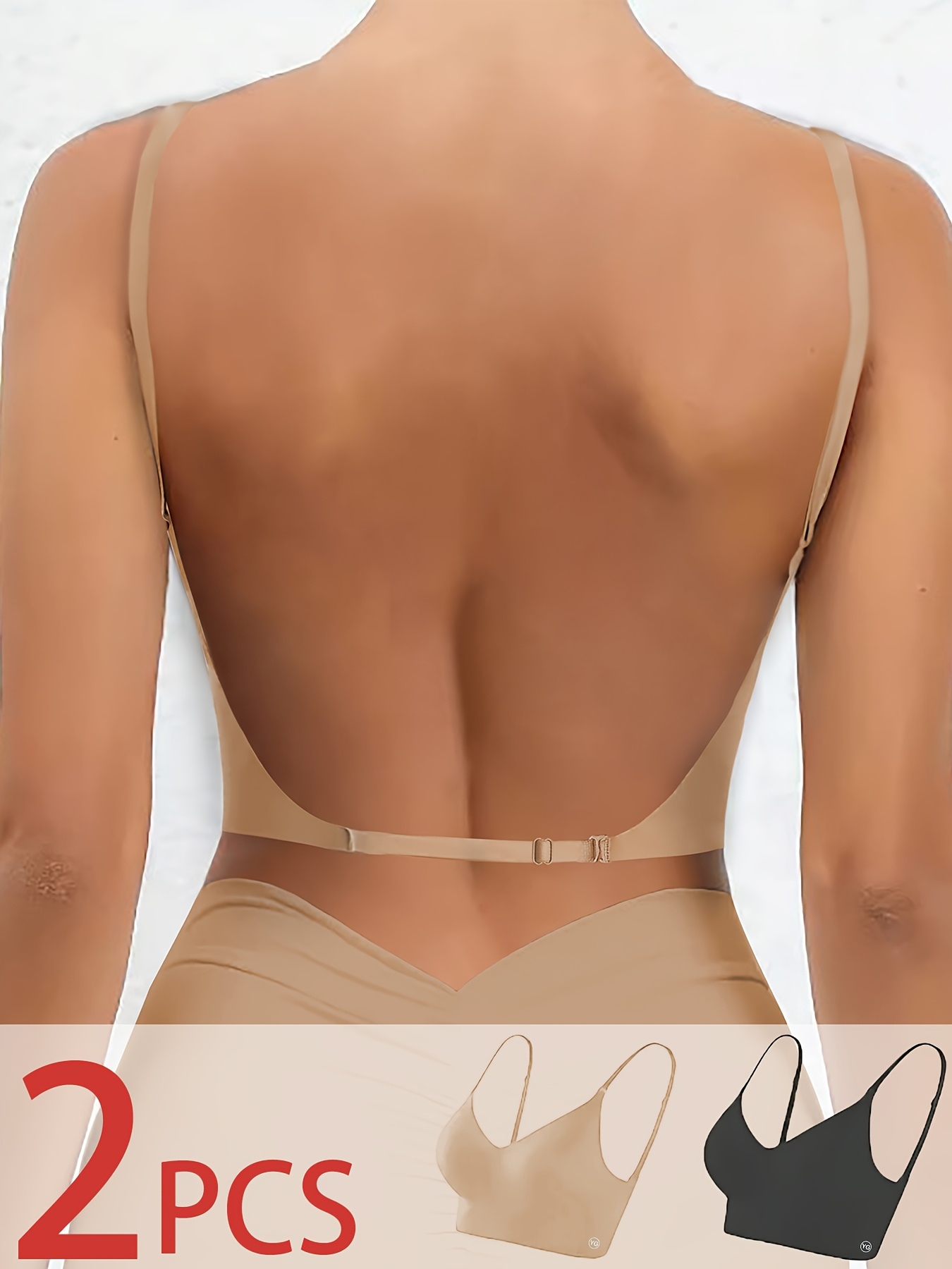 2pcs womens seamless backless bra strapless backless lingerie     bra bridal lingerie 3 types of straps seamless breathable adjustable straps thin bra comfortable and breathable suitable for weddings evening dresses
