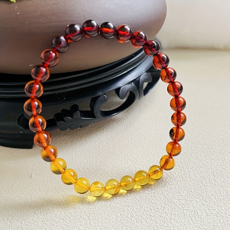 

1pc Natural Amber Bracelet, Blood Amber Rainbow Gradient Bracelet, Unisex Couple Bead Jewelry