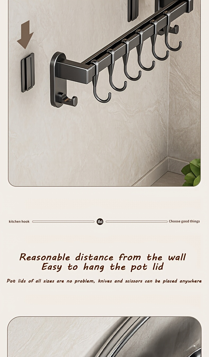1pc Estante de Almacenamiento Multifuncional para Cocina - Organizador Montado en la Pared de Plástico Duradero con Adhesivo sin Clavos y Tornillos Perforados, Diseño Elevado Ampliado para Utensilios, Cuchillos, Condimentos, Palillos, Trapos - Ahorro de Espacio en la Organización de la Cocina, Aspecto Moderno y Elegante | Construcción Robusta, Organizadores y Almacenamiento de Cocina