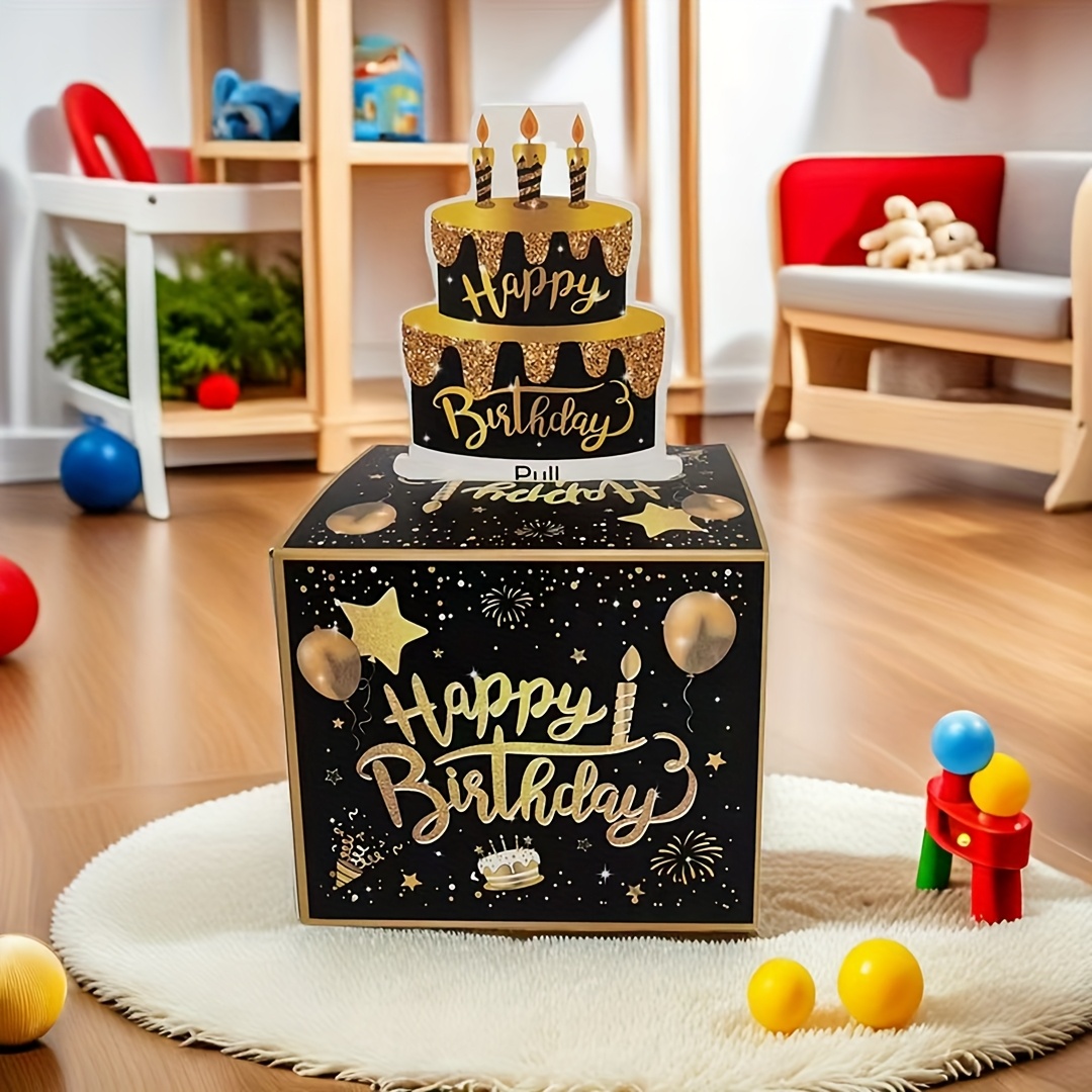-inch Birthday Box, Black And Golden Happy Birthday Party Gift Box, Birthday Party Decorative Ornament Box