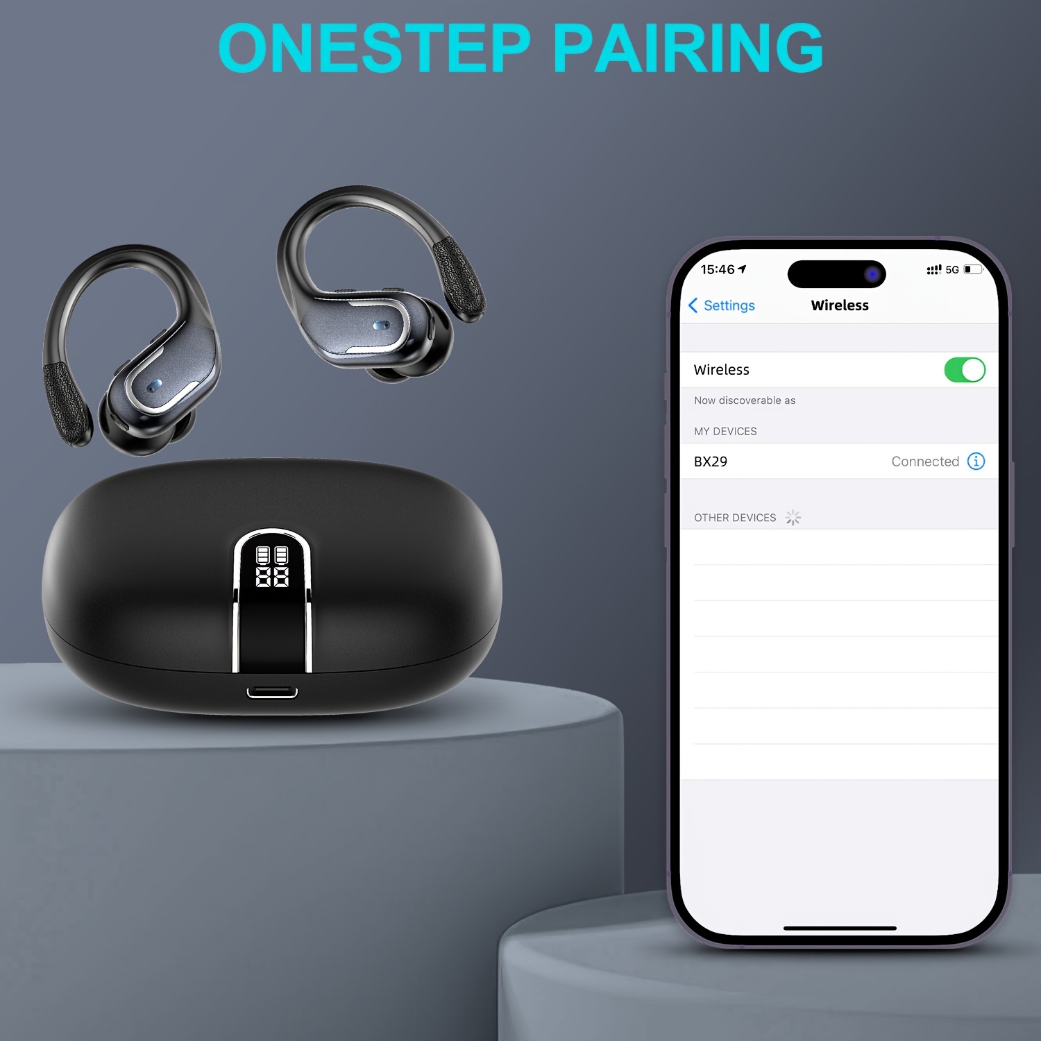 LIFEBEE Draadloze Oordopjes met Oorhaken, Echt Draadloze Oordopjes met ENC Ruisonderdrukkende Microfoon, Hoofdtelefoon met LED-Scherm voor IOS/Android, Draadloze Sportoortelefoons voor Hardlopen, Autorijden, Wandelen, Werken, LIFEBEE