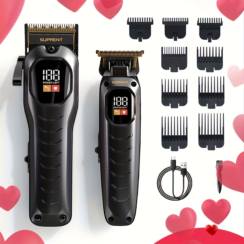 TEMU Suprent Cordless Beard Trimmer For Men - Rechargeable Trimmer Featuring Led Display, Silent 6000rpm Motor, Grooming Kit For Beard And Hair, Ideal For Home And Barber Use