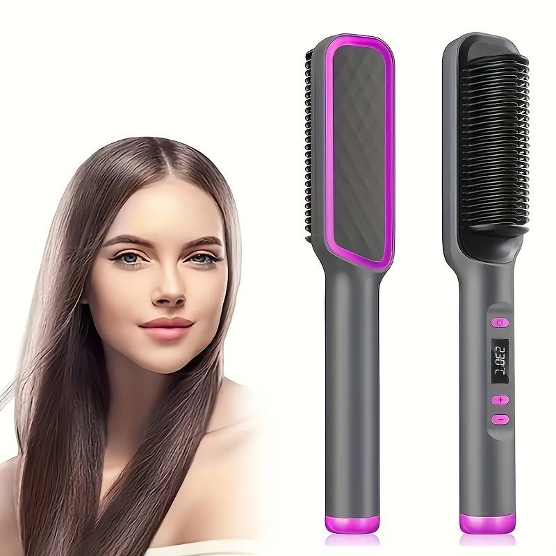 

Sleek Black & Hair Straightener Brush For Women - Fast Heating Ceramic Comb With /off, Ergonomic Anti-scald Design, Quick Styling Hot Brush, Ideal Gift