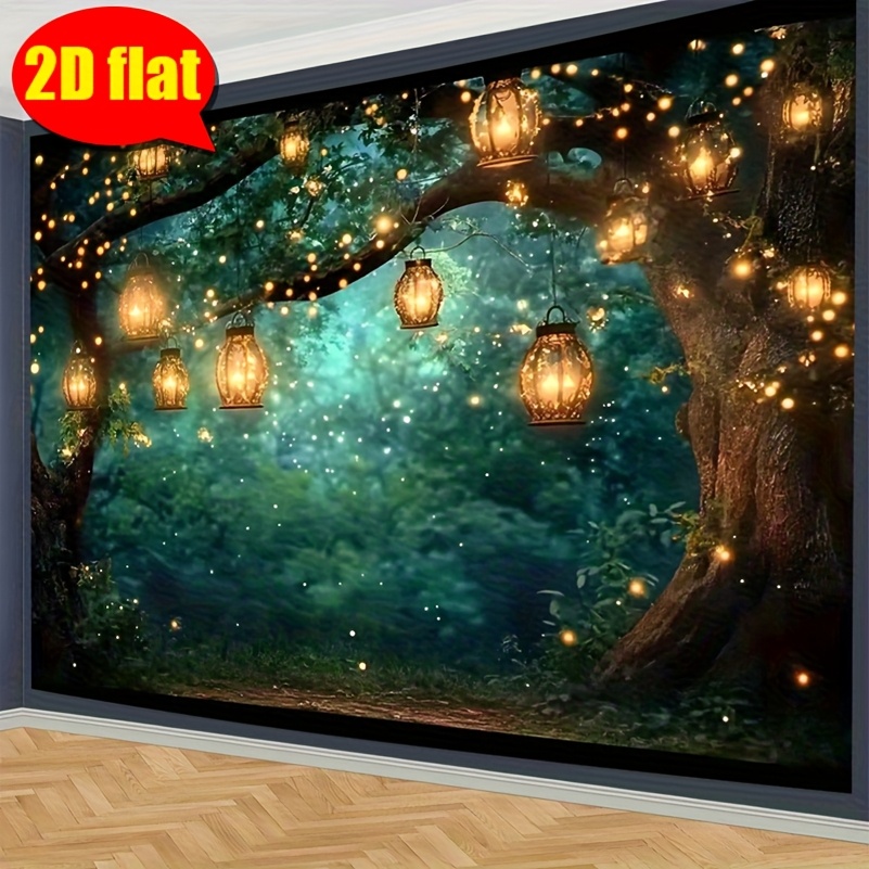 TEMU Fairy Garden Banner With Lanterns & Butterflies - 2d Flat Suitable For Weddings, Tailgating Parties, Fairy-themed Decorations - Multicolor For -