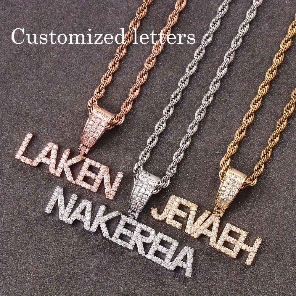 

Customized Hip-hop Name Pendants: Synthetic Cubic Zirconia, 18k Gold Plated, Copper Bodies - Personalized Jewelry For Men