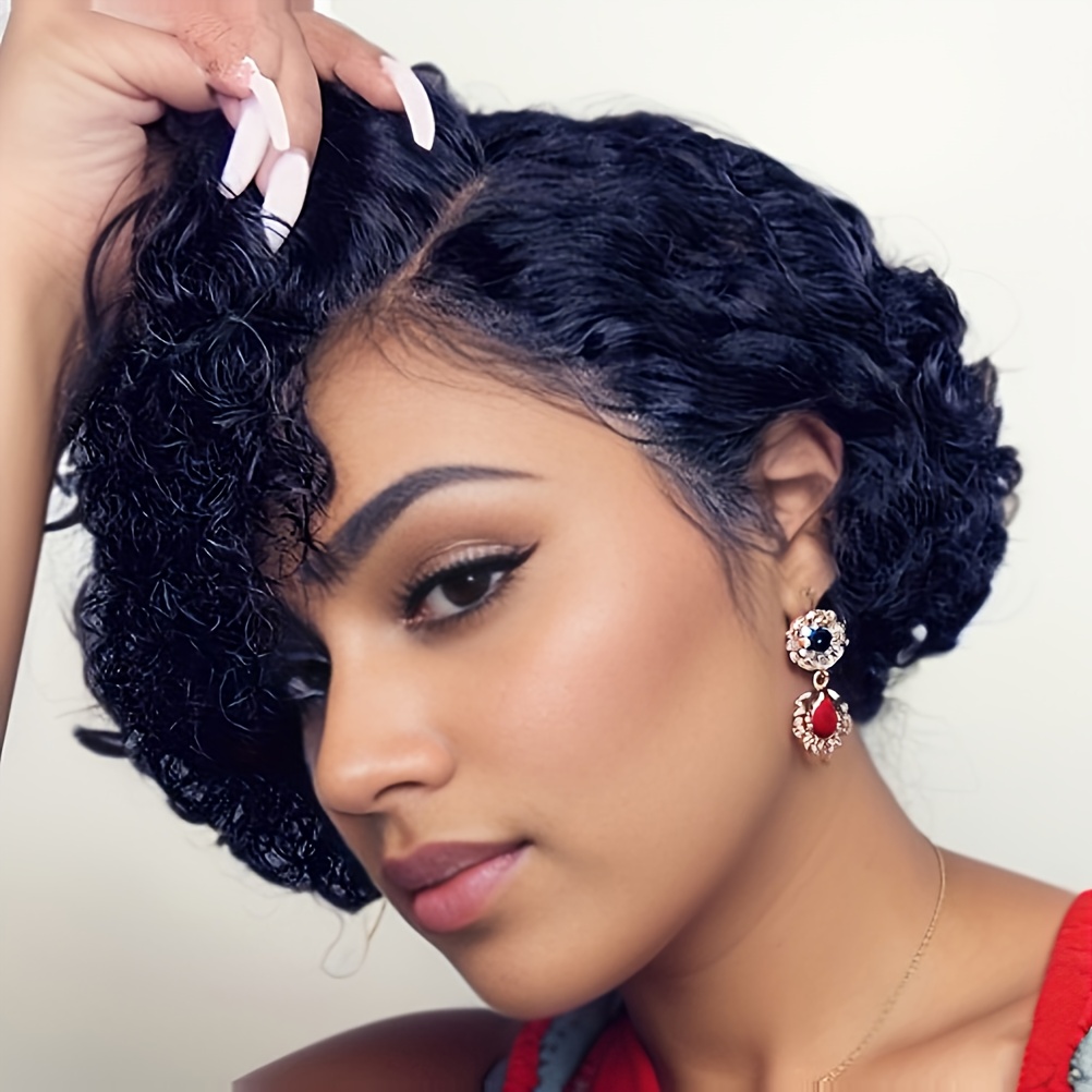 TEMU 13x4x1 Transparent Lace Front Cut Wig - Short Curly Deep Wave Human Hair Wig For, 150% Density Hair, & , Natural Look & Fit, Short Hair Wig, Stylish