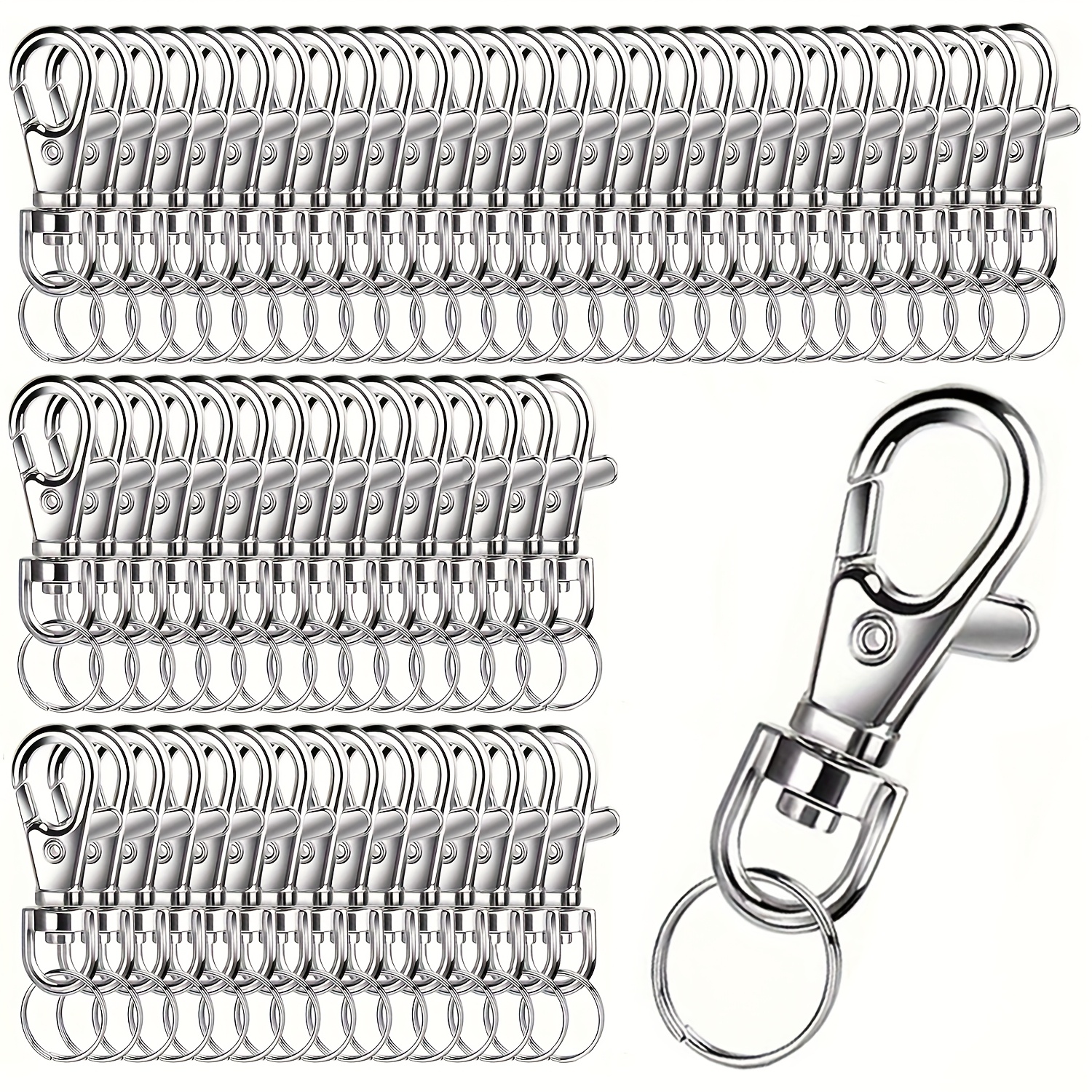 TEMU Lot de 160 pièces (80 porte-clés + 80 anneaux porte-clés) Crochets porte-clés avec anneaux, mousquetons pivots en métal de type pince de , pour