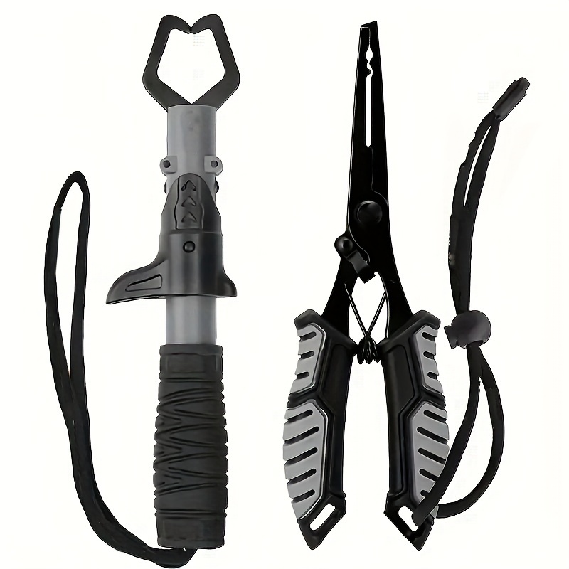 TEMU 2pcs Stainless Steel Fishing Pliers With Line Cutter & Hook Remover, Spring-loaded Grip Tpr Handle, Tool For Fishing Camping Boating - Great Gifts For Dad Husband