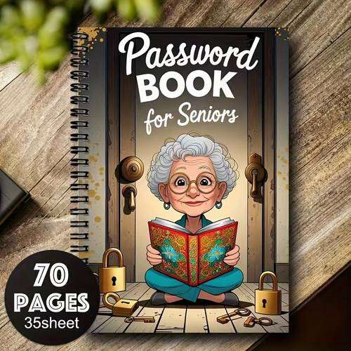 cartoon spiral password book 70 pages with a lock design patterned notebook specifically for seniors serving as a for internet and computer security