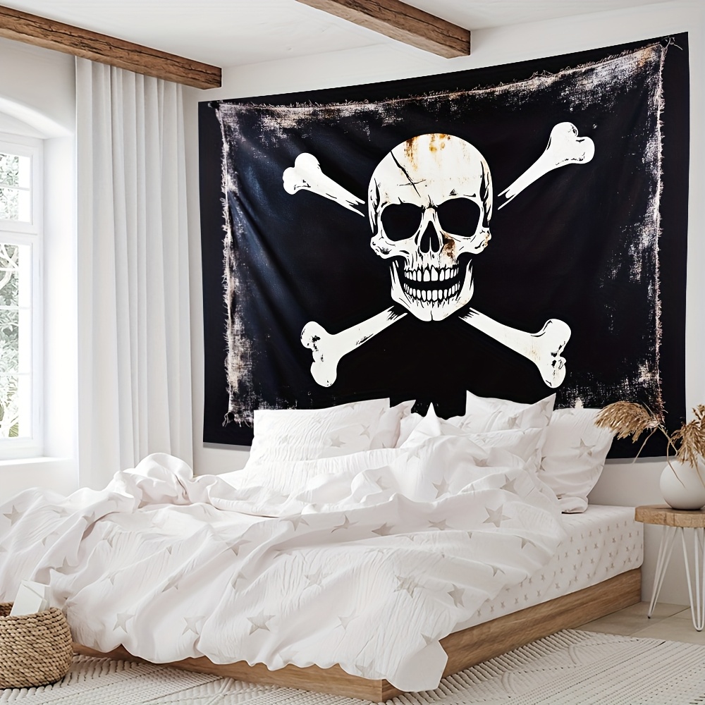 Vintage Pirate Skull Crossbones Tapestry Nautical Wall Decor_voghion.com