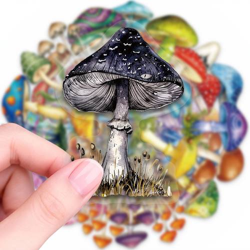 item picture 50pcs transparent pet vintage mushroom stickers botanical themed decorative decals decorating laptops tumblers phones journals scrapbooks bumpers skateboards motorcycles luggage and more