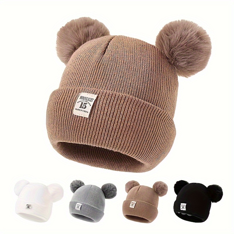 

Children's Cartoon Bear Ear Beanie - Polyester Knit Winter Cap, Unisex, Lightweight, Fitted, Christmas Occasion Theme, Machine Washable For Ages 3-14 - Ideal For Holiday Gifts