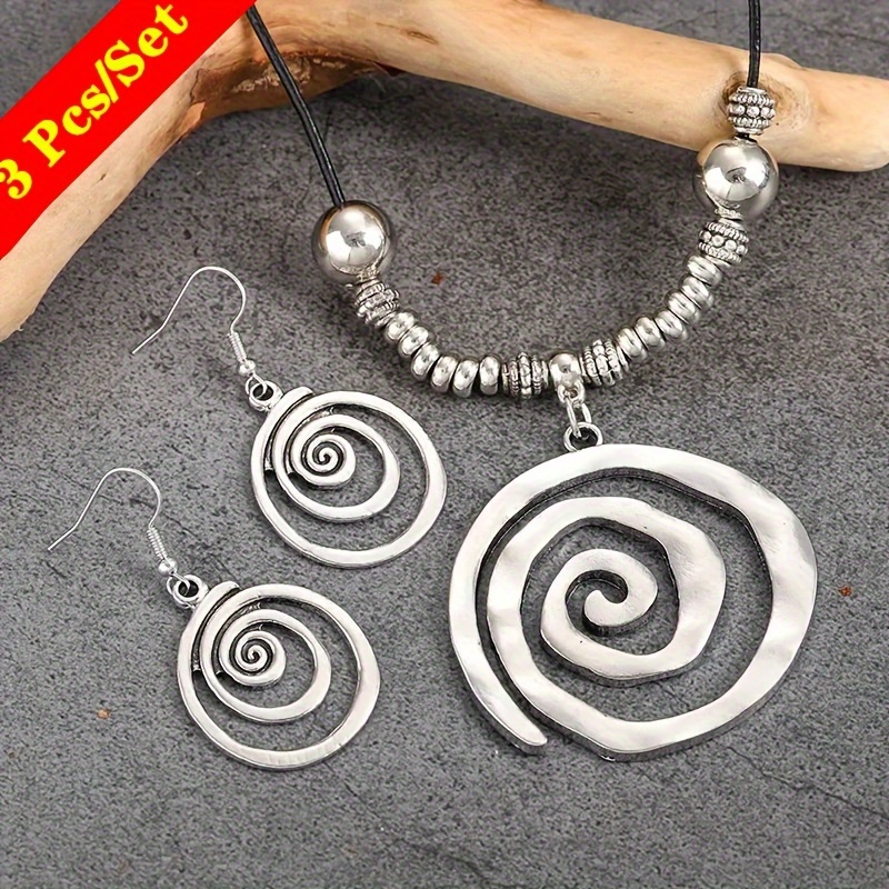 

3pcs/set Retro Women's Bohemian Silver Plated Earrings And Necklace Jewelry Set Suitable For Daily Wear And Anniversary Perfect Gift Jewelry