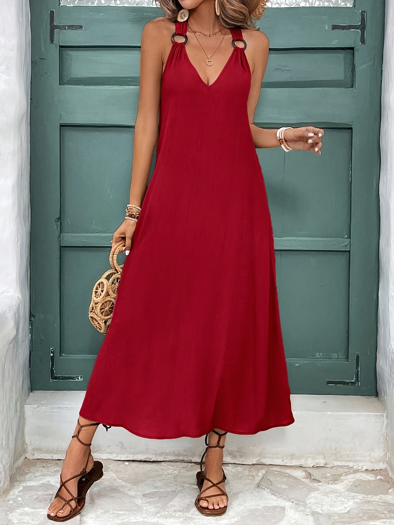 womens elegant french style red sleeveless back a - Temu Ireland